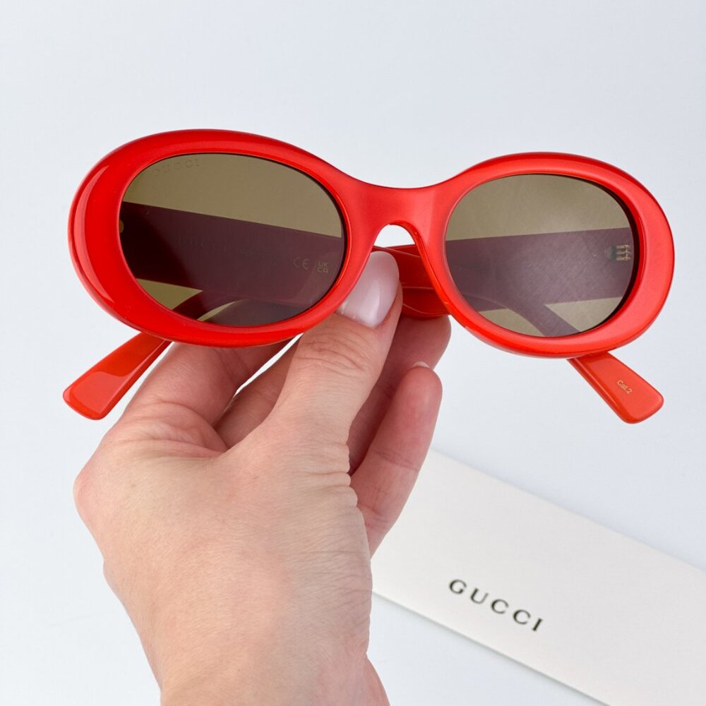Gucci Gg1587s 003 Brand New Sunglasses Orange Brown Women Oval